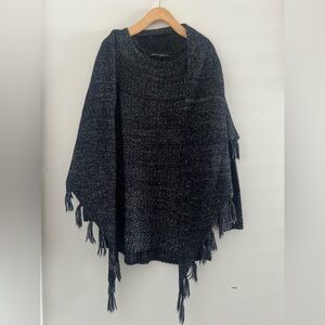 WHBM Navy Gold Shimmer 2 Piece Sweater Tunic & Shawl Sz XS poncho